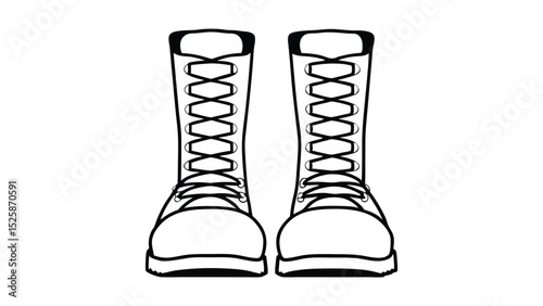 Military Combat Boots Silhouette Icon – Rugged Lace-Up Footwear Symbol of Strength and Durability