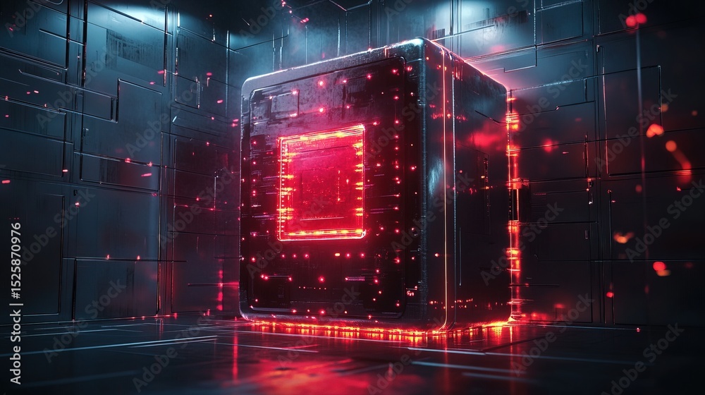 © Oleg Kuzma - A futuristic bank safe with microscopic laser defenses glowing around it