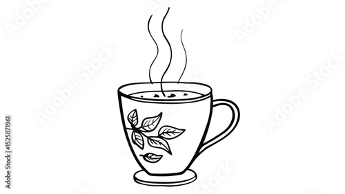 Green Herbal Tea Cup with Mint or Melissa Leaves – Hot Drink Isolated on Background