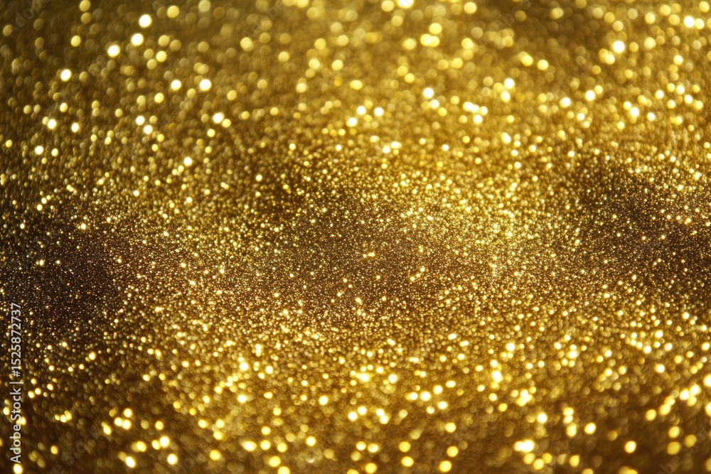 Naklejka premium Close-up of shimmering golden glitter particles creating a sparkling and glowing textured surface with warm bright highlights