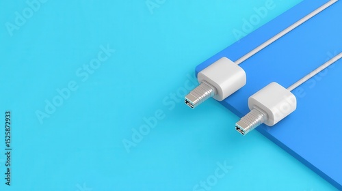Two white Ethernet cables on blue surfaces with a minimalistic, modern design.