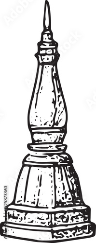 A detailed ink drawing of a Thai stupa, symbolizing Buddhist architecture and heritage, perfect for travel and spiritual designs