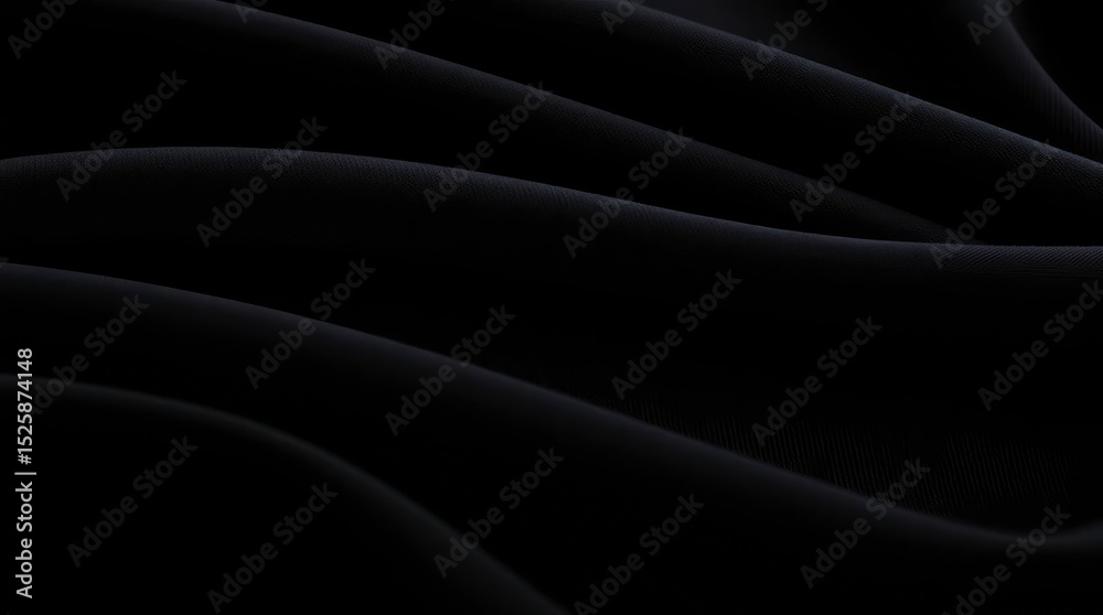 Fototapeta premium Black fabric drapes with subtle textures softly illuminated