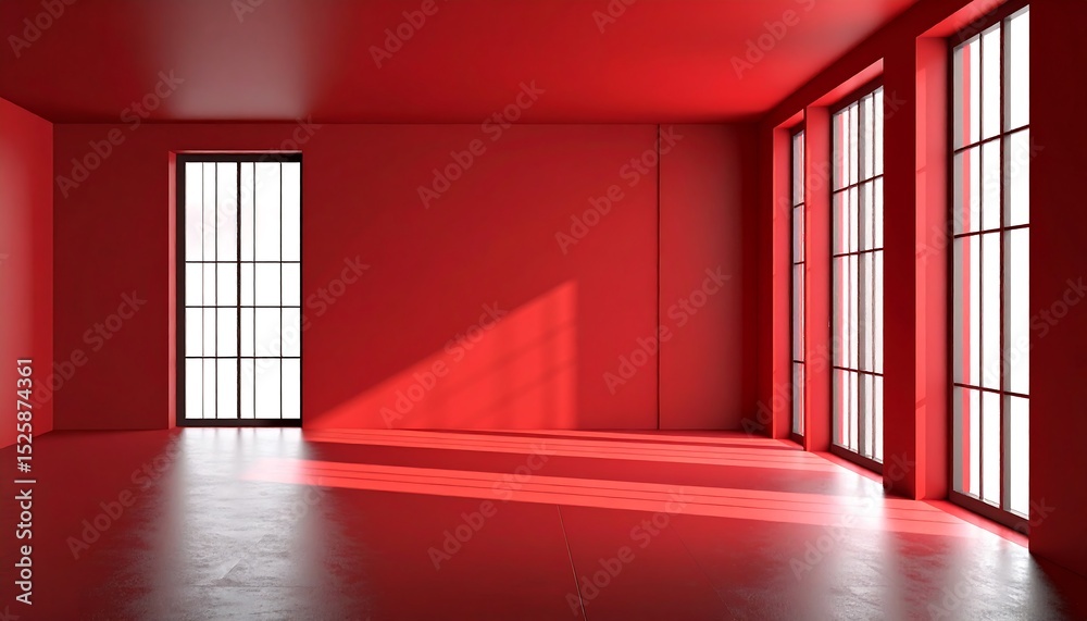 Obraz premium Red room with large windows