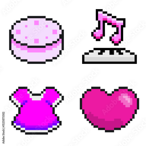 Mini Pink Girl Stuffs, Pixel art Style Icon Sets