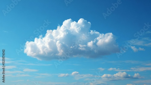 Fluffy white cloud in baby blue sky, serene summer simplicity -