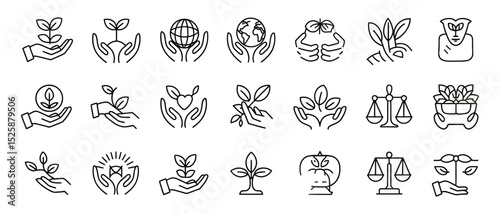 "Sustainable Farming Line Icons: Eco Agriculture Vector Set"

