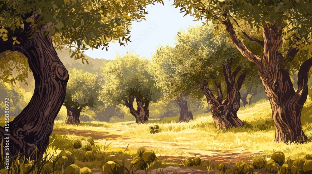 Obraz premium Golden Olive Grove: A Serene Mediterranean Landscape