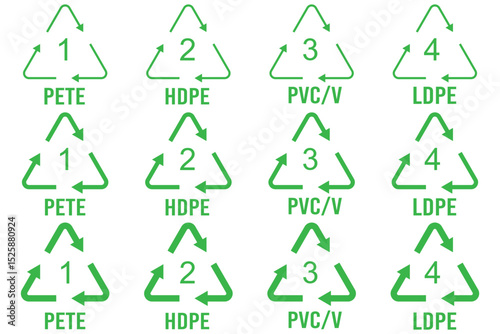 Plastic recycles icons collection. Recycle plastic vector set in triangular shape. Collection of recycling codes.