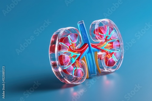 3D Acute Kidney Injury title floating beside damaged kidney model 