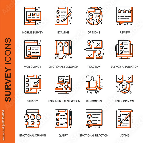 Survey Line Icon Set contains Rating, Questions, Thumbs Up, Surveyor, Questionnaire, Testimonials, Customer Reviews, Audience and so on icons.