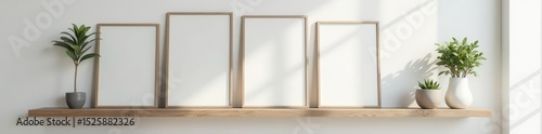 Modern gallery wall, floating shelf with decor, mockup frame , picture frame, aesthetic, shelf