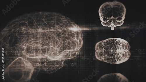 Futuristic biomedical concept featuring advanced holographic scanning technology performing detailed brain neuron pathology and diagnostic analysis. High-tech medical visualizing neural network
