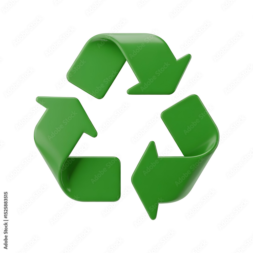 Fototapeta premium 3d green recycling symbol isolated on transparent background. Png