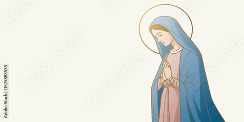 Mother Mary Vector Illustration with Clean Lines and Soft Color Gradients