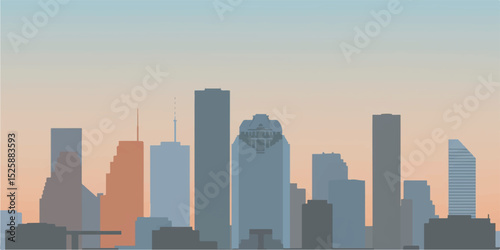 Modern Houston Skyline Vector with Clean Silhouettes and Bold Colors