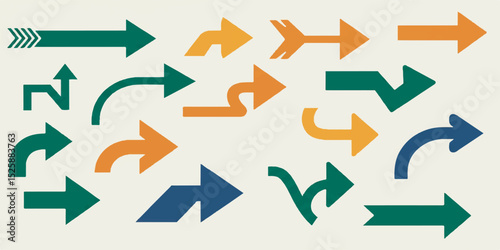 Set of Arrow Vector Icons with Clean Geometric Shapes and Solid Fills