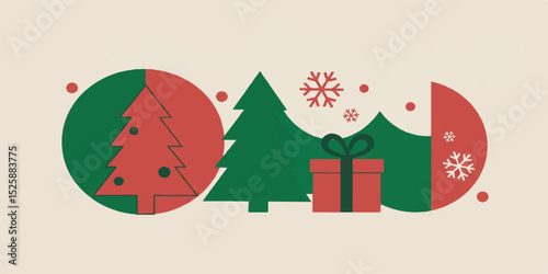 Christmas Vector Illustration with Festive Icons and Bold Colors