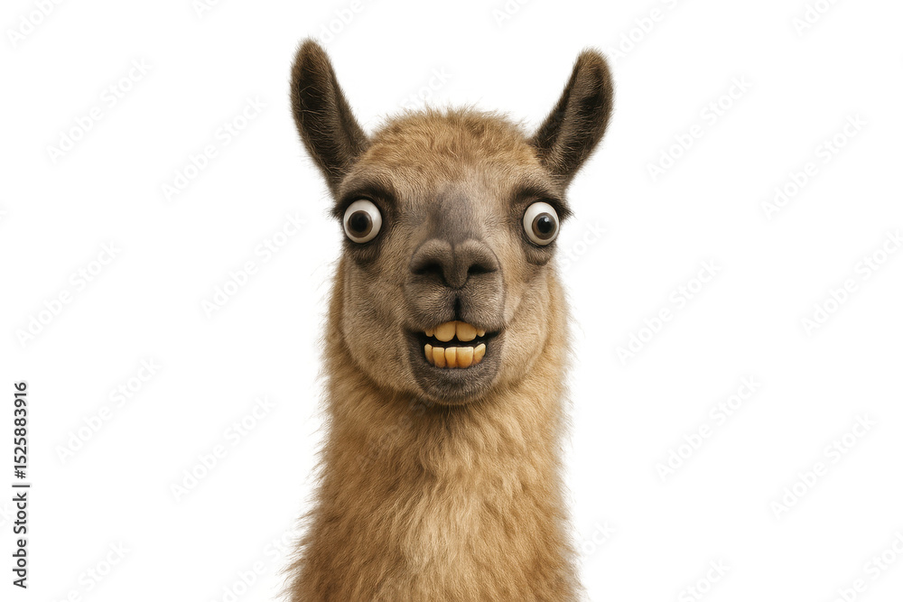 Obraz premium Llama making goofy expression, exposing teeth against transparent background