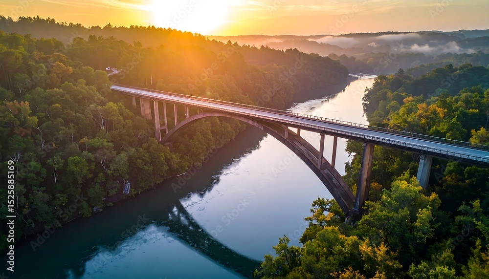 Fototapeta premium Sunrise over a river bridge
