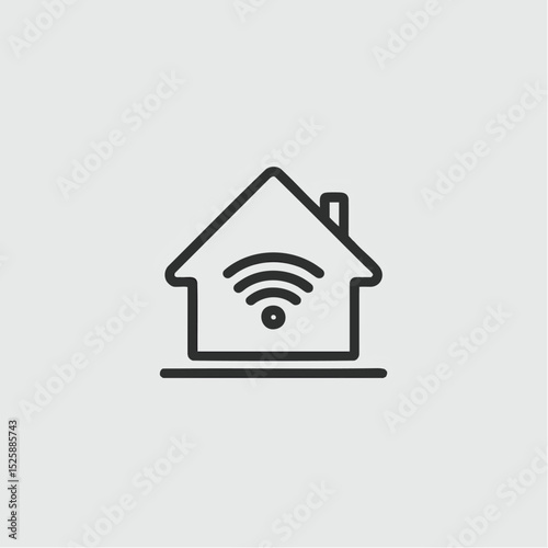 A house outline includes a wifi symbol inside and a base line under