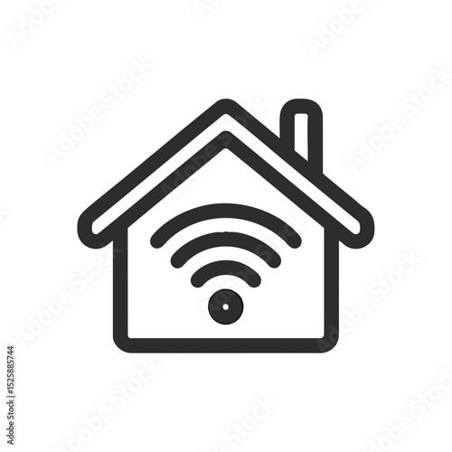 A house outline with a wifi symbol inside and a chimney