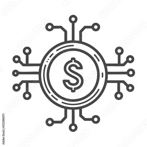 Dollar sign in coin with circuit board extensions