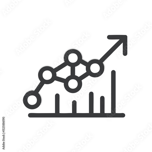 Graph with an upward arrow and a connecting network of circles above bars