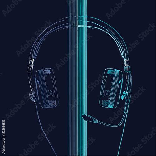 Headphones with microphone stand out against a dark background