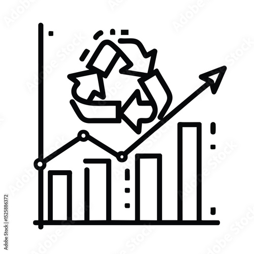 Increasing recycling on a bar graph with an upward trending arrow