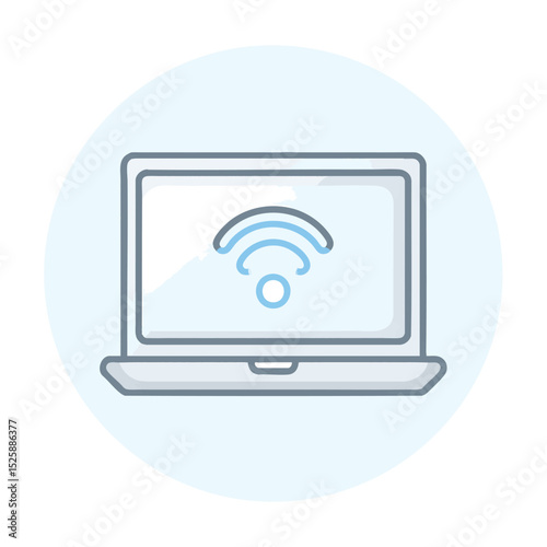Laptop icon with WiFi symbol inside on a light blue circle background