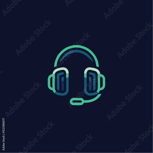 Pixelated headphones with mic on dark blue background