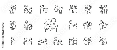 "Family Life Line Icons: Vector Set of Parents, Children & Generations"

