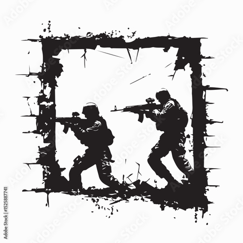 Airsoft player silhouette Vector Image isolated on white background.