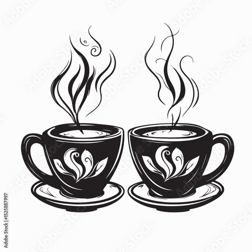 Cup of Fresh Coffee with smoke Image vector isolated on white background.
