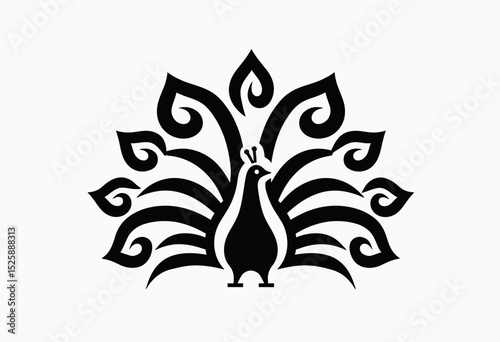 Wallpaper Mural An elegant, abstract black silhouette of a peacock with its tail feathers fanned, a modern and minimalist vector logo for a luxury brand, spa, or beauty company.
 Torontodigital.ca