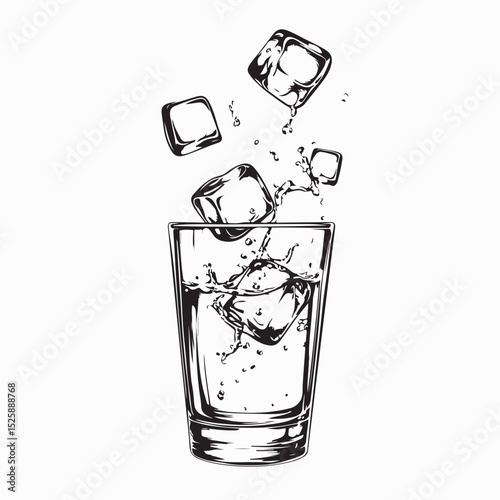 Glass Of Ice Cold Water With Floating Ice Cubes Image Vector Isolated on White Background.