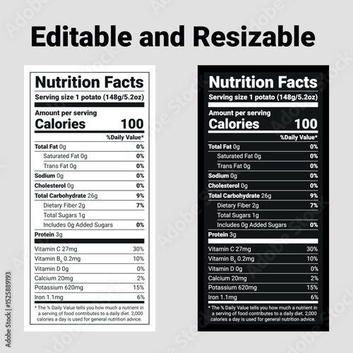 Editable and Resizable Nutrition Facts Label Templates  Design Your Own Dietary Information