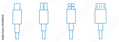 Vector usb flash drive vector icon. Usb icon set. USB cable icon. 