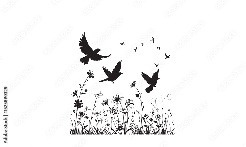 Obraz premium Birds in Flight over Plants