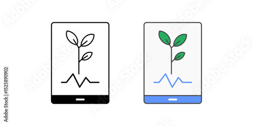 Crop health monitoring tablet icon representing AI-assisted farming analysis, available in outline and color styles.