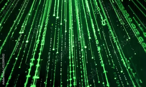 Matrix-Inspired Digital Stream of Glowing Green Code on a Shadowy Backdrop
