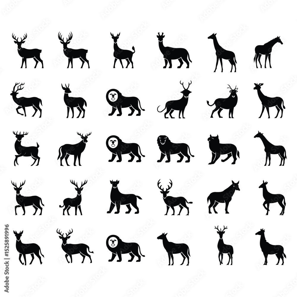 Fototapeta premium Wild animal glyph icon set in vector format