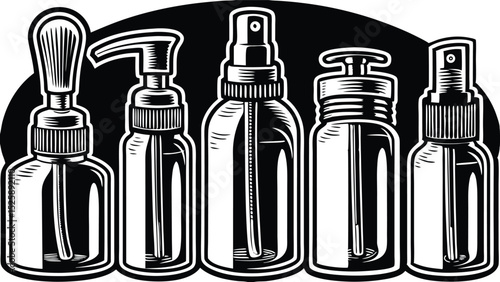 Cosmetic Bottle Spray Cap Mockup Set   White Dropper, Pump, Atomizer, and Dispenser Nozzles for Lotion and Shampoo