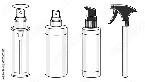 Cosmetic Bottle Spray Cap Mockup Set   White Dropper, Pump, Atomizer, and Dispenser Nozzles for Lotion and Shampoo