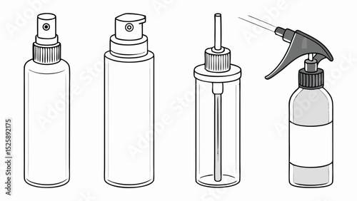Cosmetic Bottle Spray Cap Mockup Set   White Dropper, Pump, Atomizer, and Dispenser Nozzles for Lotion and Shampoo