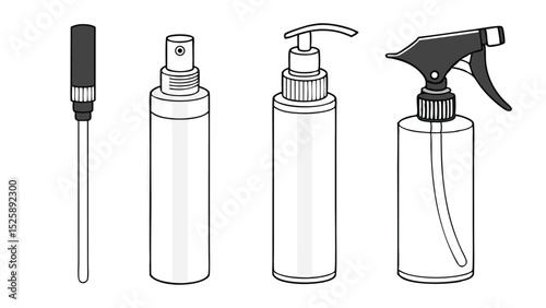 Cosmetic Bottle Spray Cap Mockup Set   White Dropper, Pump, Atomizer, and Dispenser Nozzles for Lotion and Shampoo