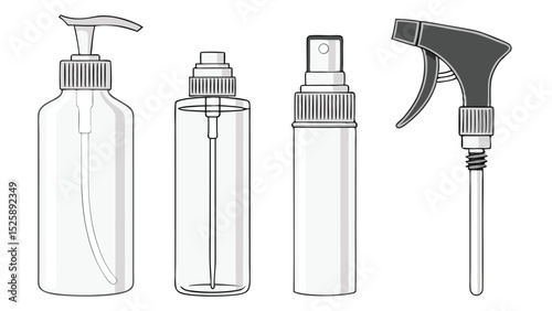 Cosmetic Bottle Spray Cap Mockup Set   White Dropper, Pump, Atomizer, and Dispenser Nozzles for Lotion and Shampoo
