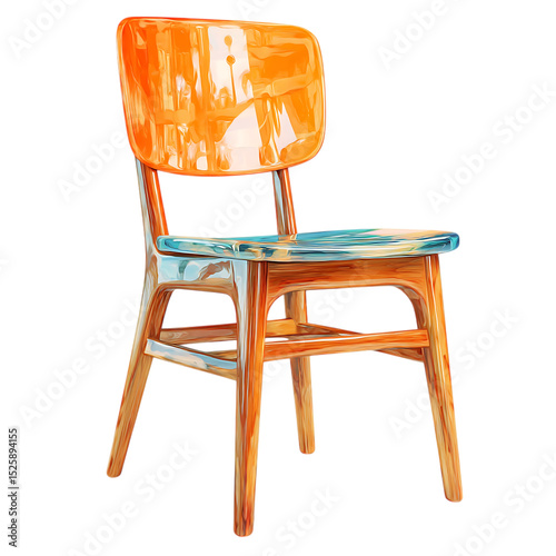 Modern orange chair with wooden legs isolated on transparent background