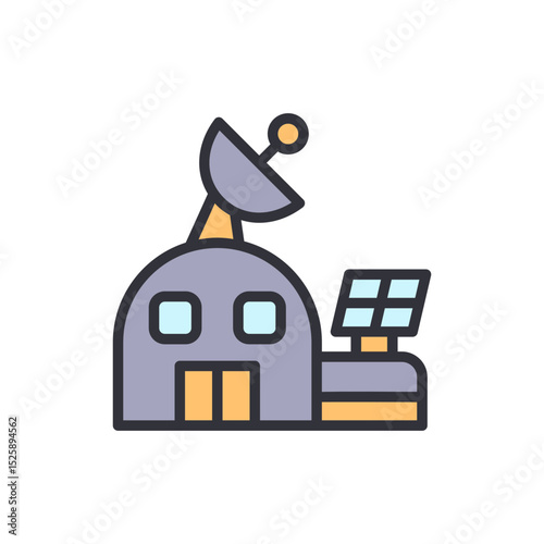 Stylized Illustration Of A Futuristic Space Base With Solar Panels